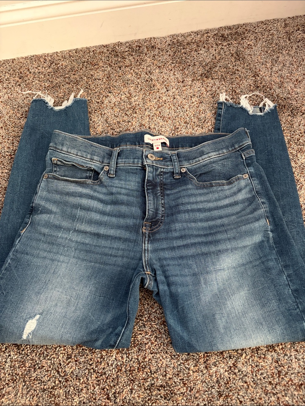 Woman Lucky Mid-Rise Distressed Blue Jeans